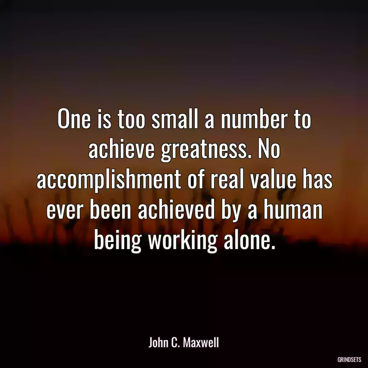 One is too small a number to achieve greatness. No accomplishment of real value has ever been achieved by a human being working alone.