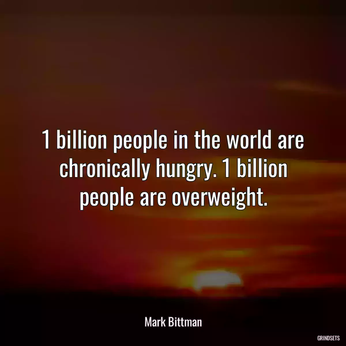 1 billion people in the world are chronically hungry. 1 billion people are overweight.