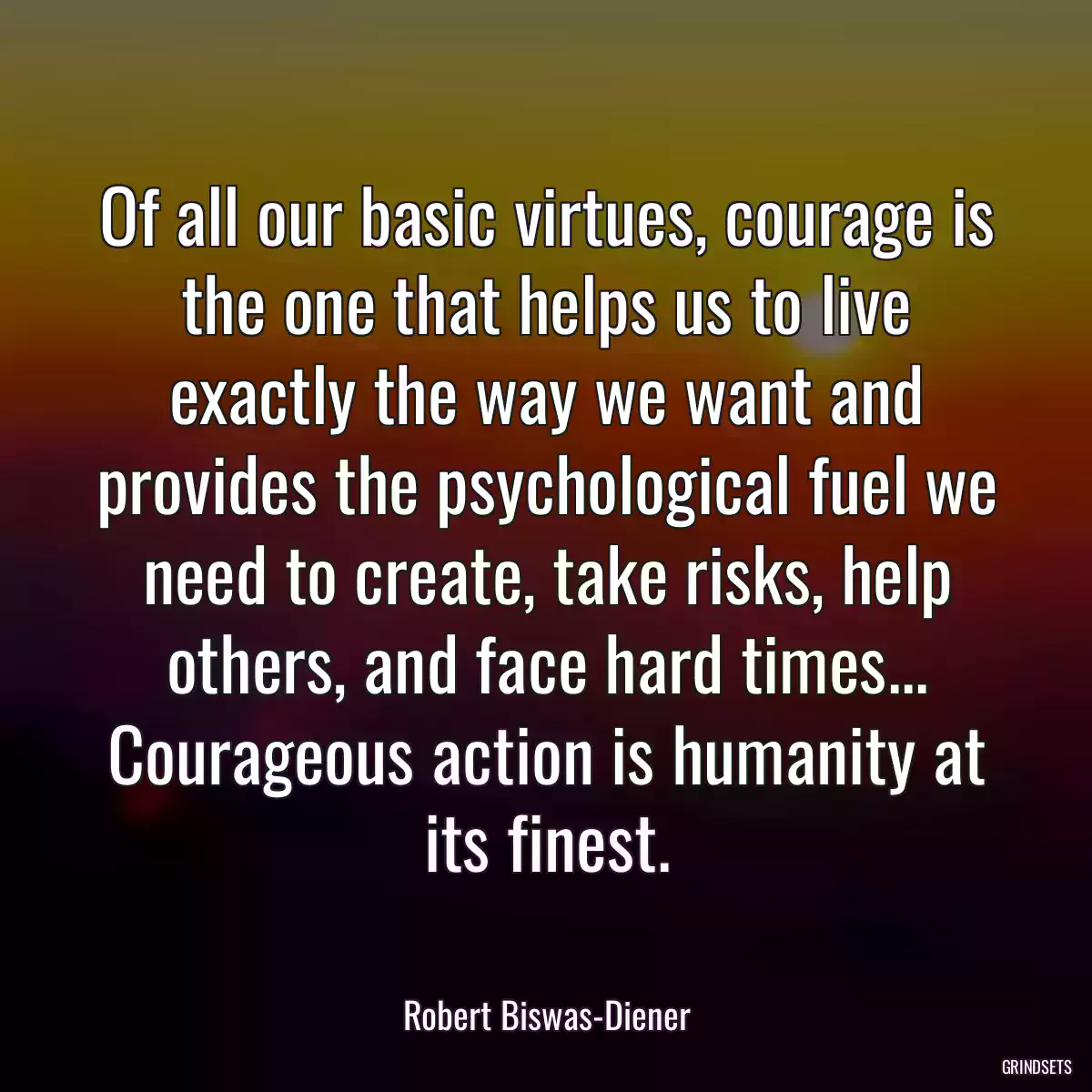 Of all our basic virtues, courage is the one that helps us to live exactly the way we want and provides the psychological fuel we need to create, take risks, help others, and face hard times... Courageous action is humanity at its finest.