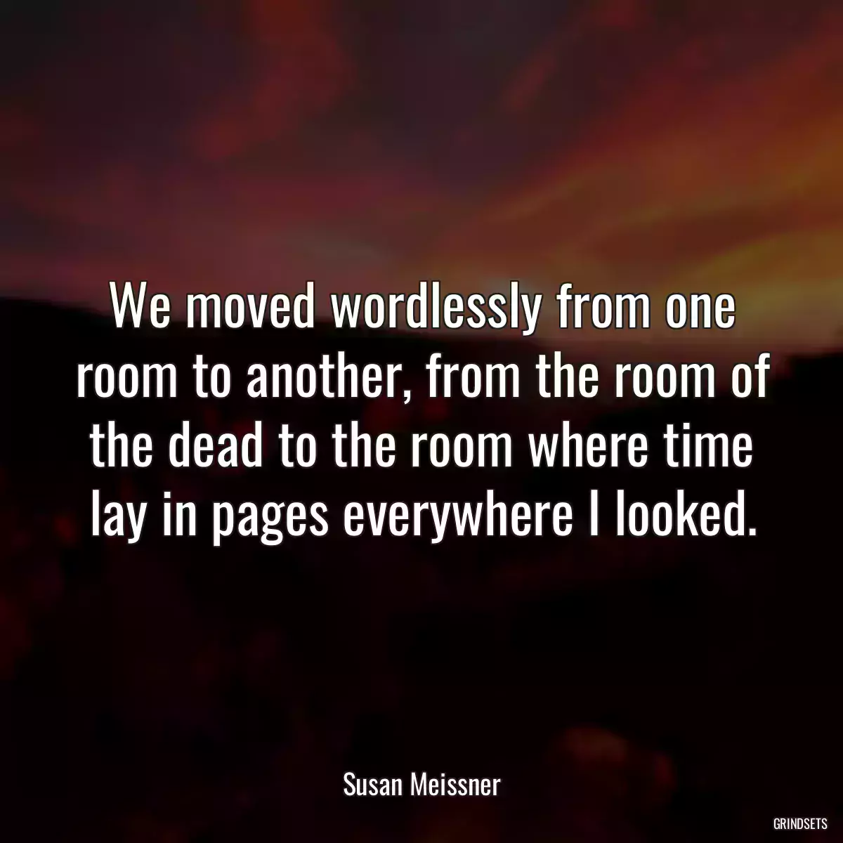 We moved wordlessly from one room to another, from the room of the dead to the room where time lay in pages everywhere I looked.