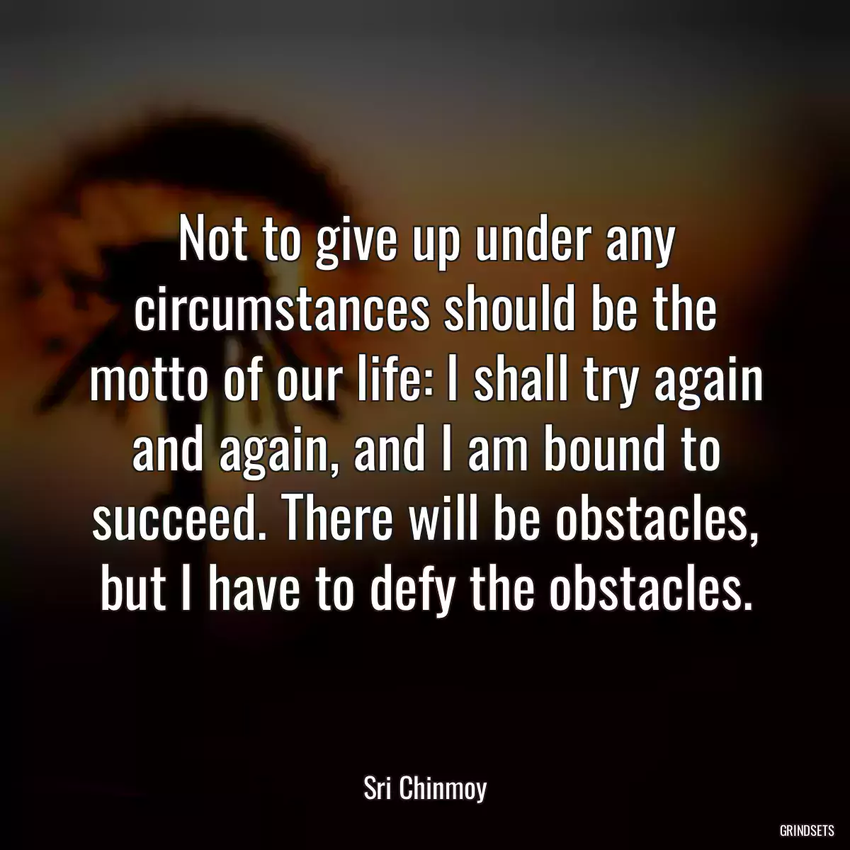 Not to give up under any circumstances should be the motto of our life: I shall try again and again, and I am bound to succeed. There will be obstacles, but I have to defy the obstacles.