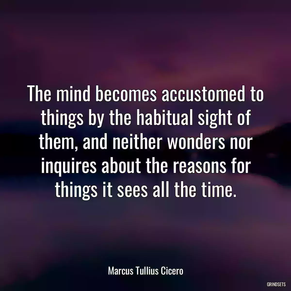 The mind becomes accustomed to things by the habitual sight of them, and neither wonders nor inquires about the reasons for things it sees all the time.