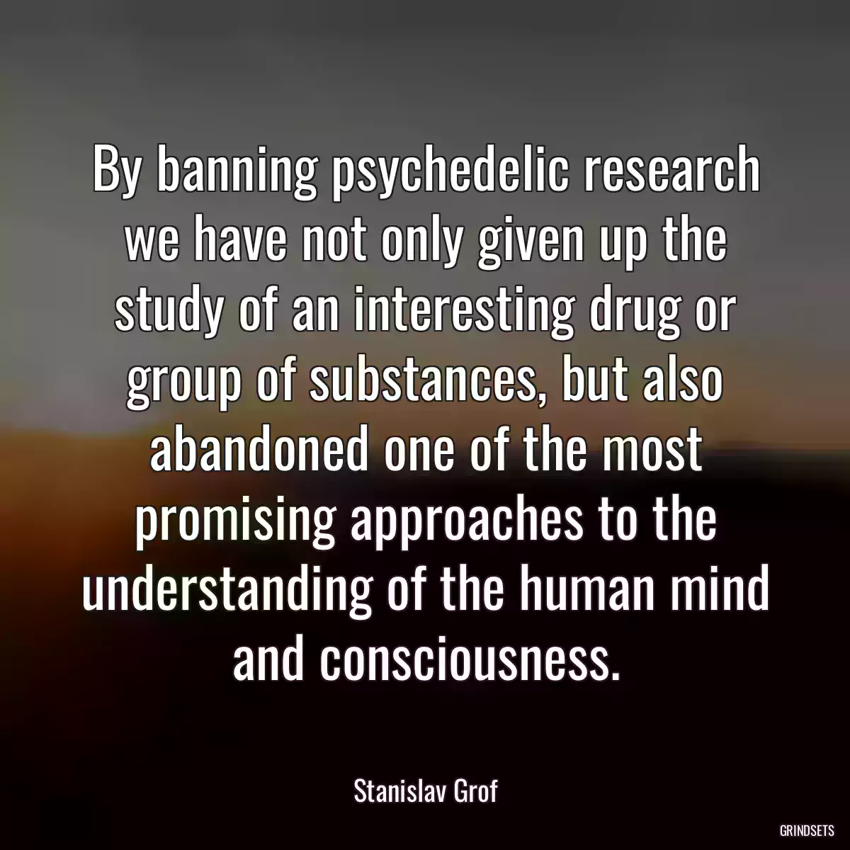 By banning psychedelic research we have not only given up the study of an interesting drug or group of substances, but also abandoned one of the most promising approaches to the understanding of the human mind and consciousness.