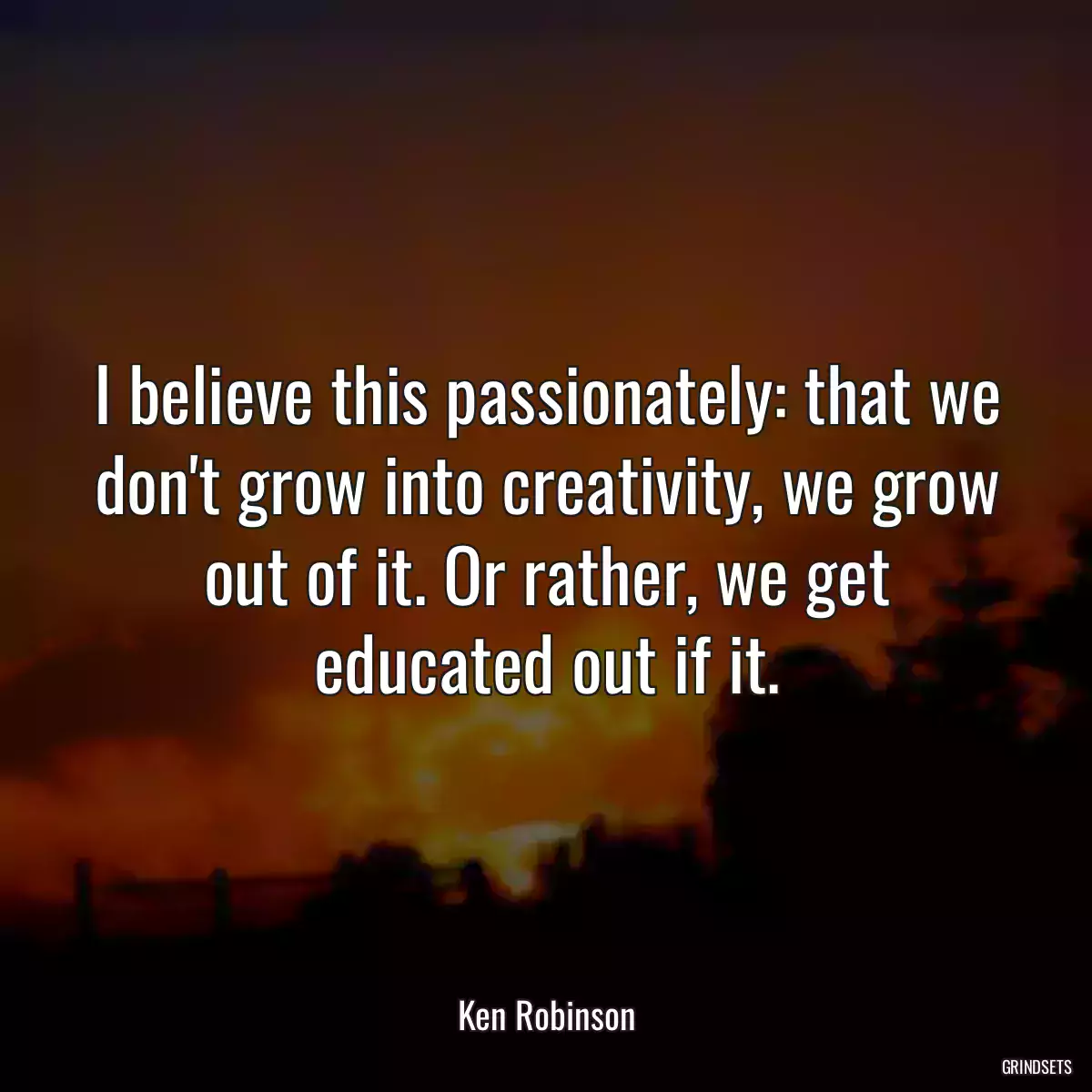 I believe this passionately: that we don\'t grow into creativity, we grow out of it. Or rather, we get educated out if it.