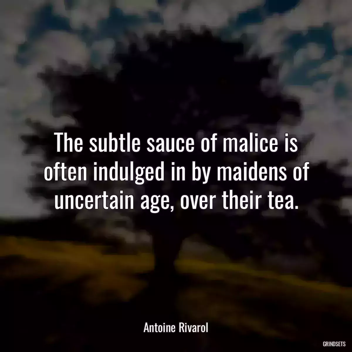 The subtle sauce of malice is often indulged in by maidens of uncertain age, over their tea.