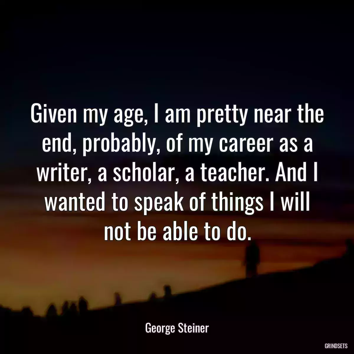 Given my age, I am pretty near the end, probably, of my career as a writer, a scholar, a teacher. And I wanted to speak of things I will not be able to do.