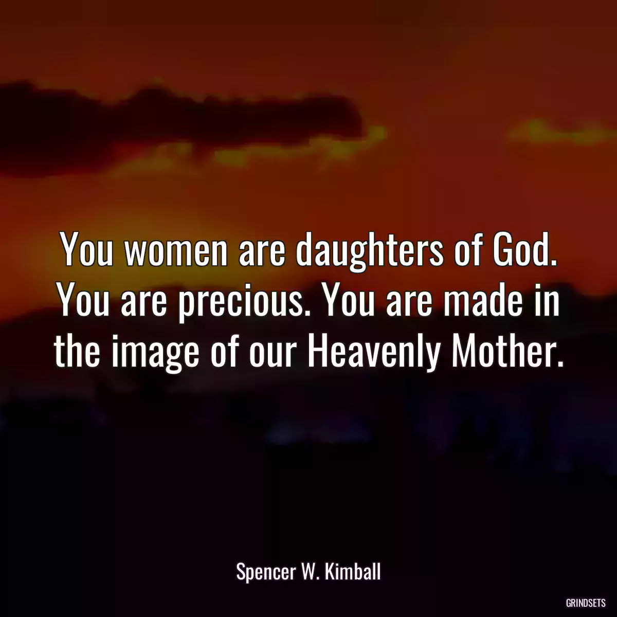 You women are daughters of God. You are precious. You are made in the image of our Heavenly Mother.