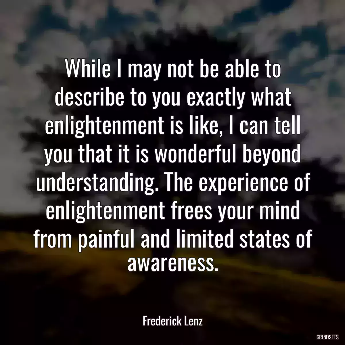 While I may not be able to describe to you exactly what enlightenment is like, I can tell you that it is wonderful beyond understanding. The experience of enlightenment frees your mind from painful and limited states of awareness.