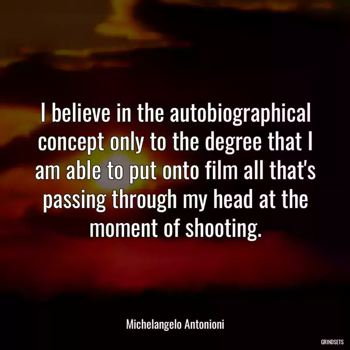 I believe in the autobiographical concept only to the degree that I am able to put onto film all that\'s passing through my head at the moment of shooting.