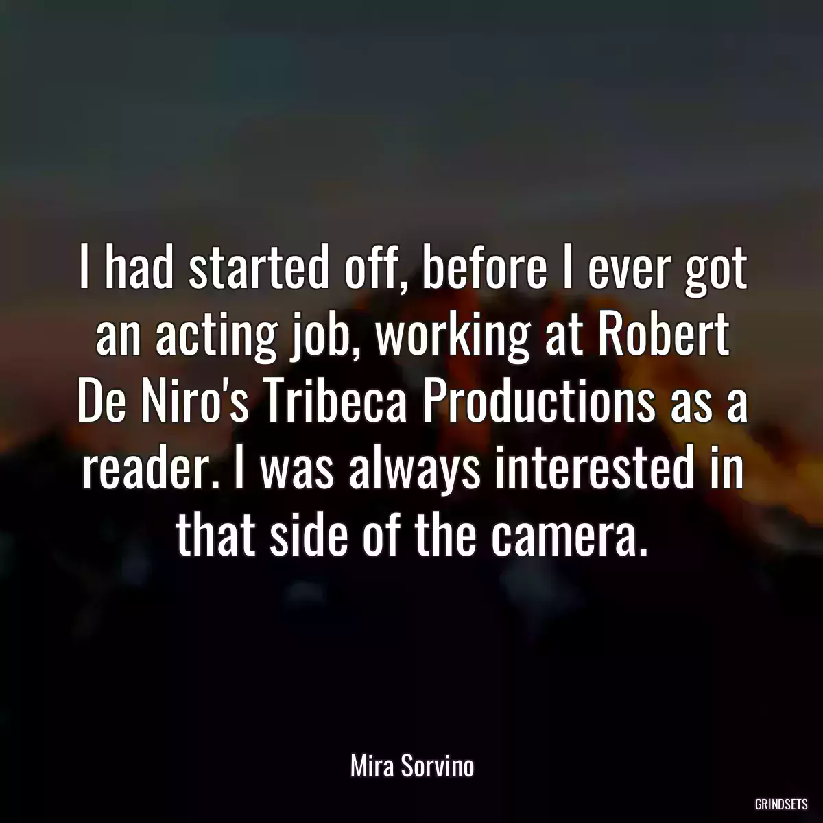 I had started off, before I ever got an acting job, working at Robert De Niro\'s Tribeca Productions as a reader. I was always interested in that side of the camera.