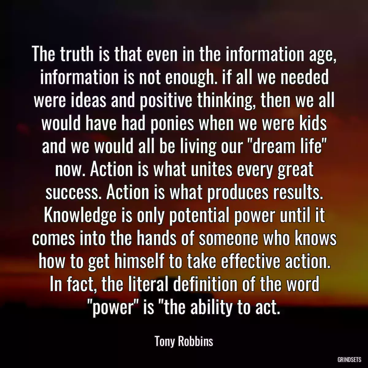 The truth is that even in the information age, information is not enough. if all we needed were ideas and positive thinking, then we all would have had ponies when we were kids and we would all be living our \