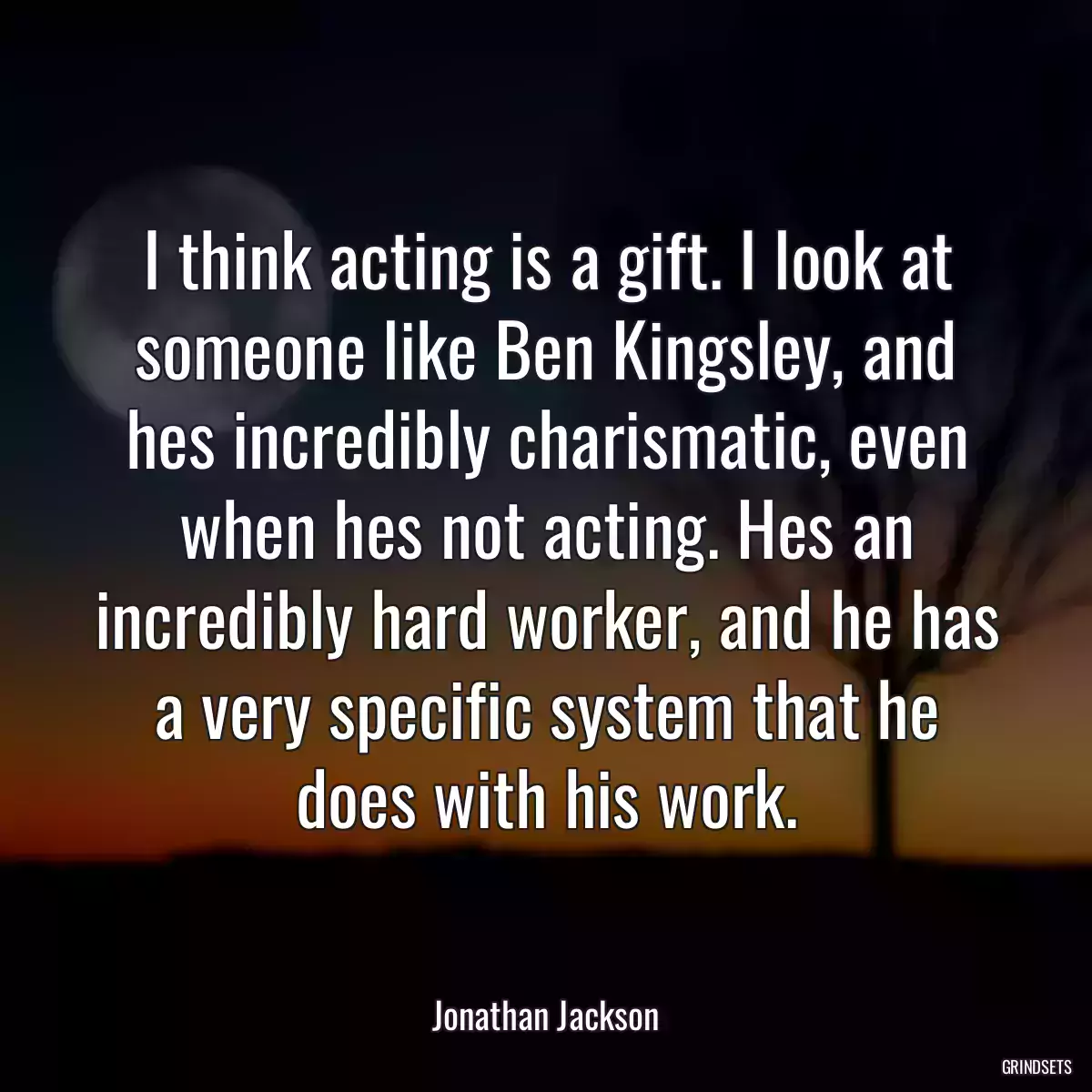 I think acting is a gift. I look at someone like Ben Kingsley, and hes incredibly charismatic, even when hes not acting. Hes an incredibly hard worker, and he has a very specific system that he does with his work.