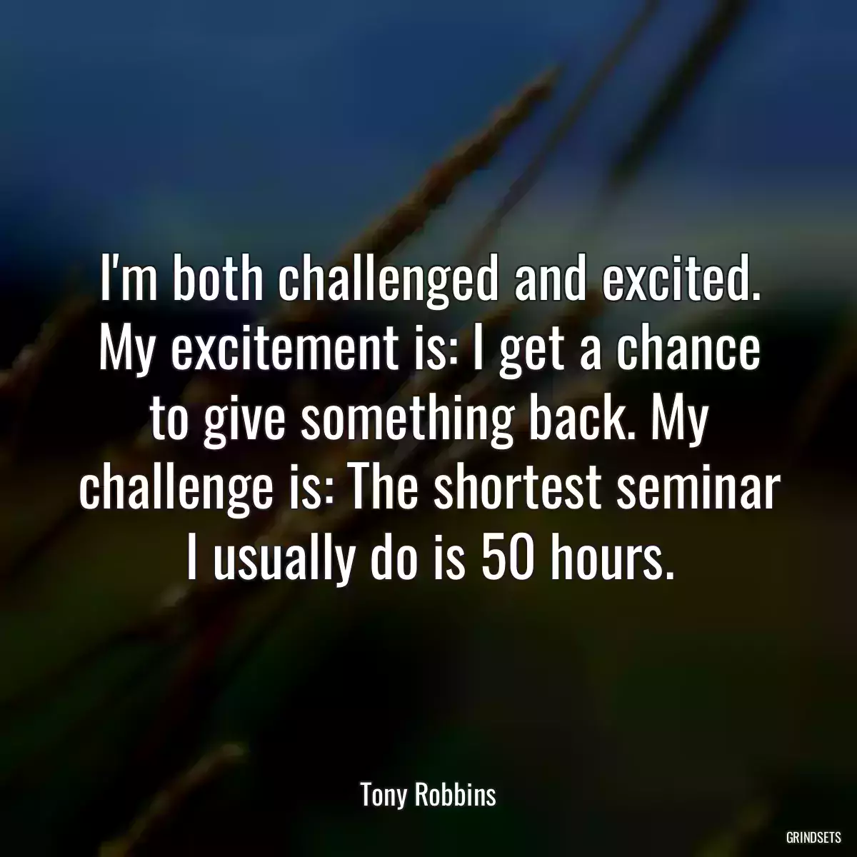 I\'m both challenged and excited. My excitement is: I get a chance to give something back. My challenge is: The shortest seminar I usually do is 50 hours.