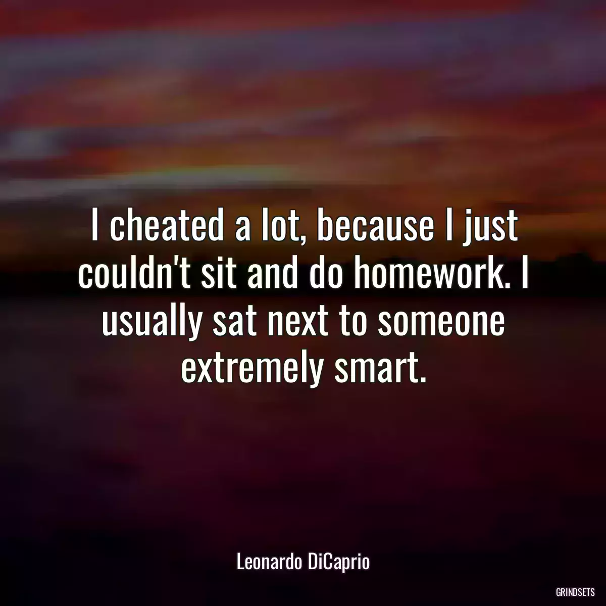 I cheated a lot, because I just couldn\'t sit and do homework. I usually sat next to someone extremely smart.