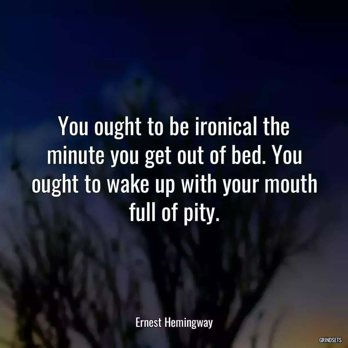 You ought to be ironical the minute you get out of bed. You ought to wake up with your mouth full of pity.