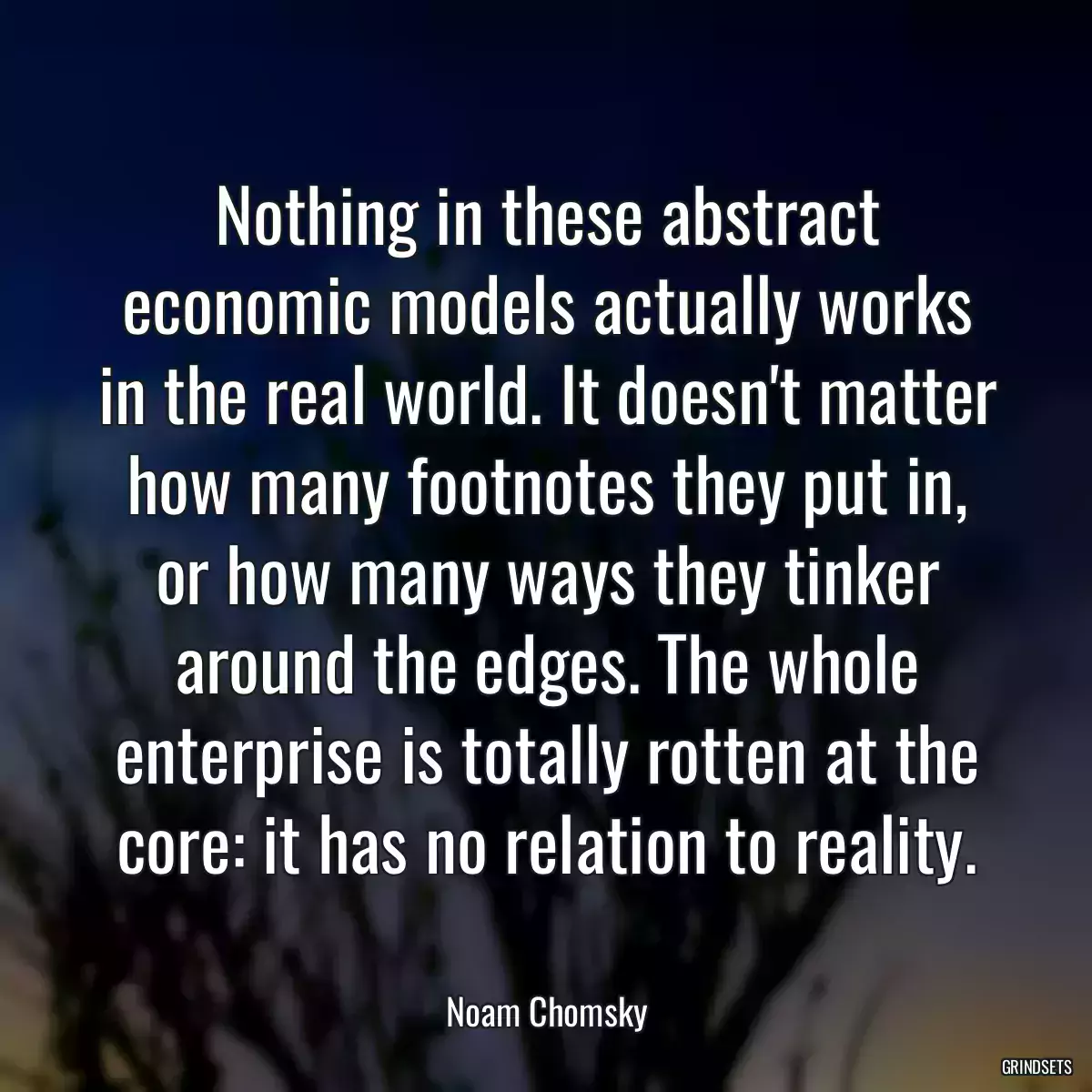 Nothing in these abstract economic models actually works in the real world. It doesn\'t matter how many footnotes they put in, or how many ways they tinker around the edges. The whole enterprise is totally rotten at the core: it has no relation to reality.