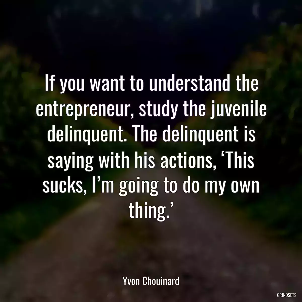 If you want to understand the entrepreneur, study the juvenile delinquent. The delinquent is saying with his actions, ‘This sucks, I’m going to do my own thing.’