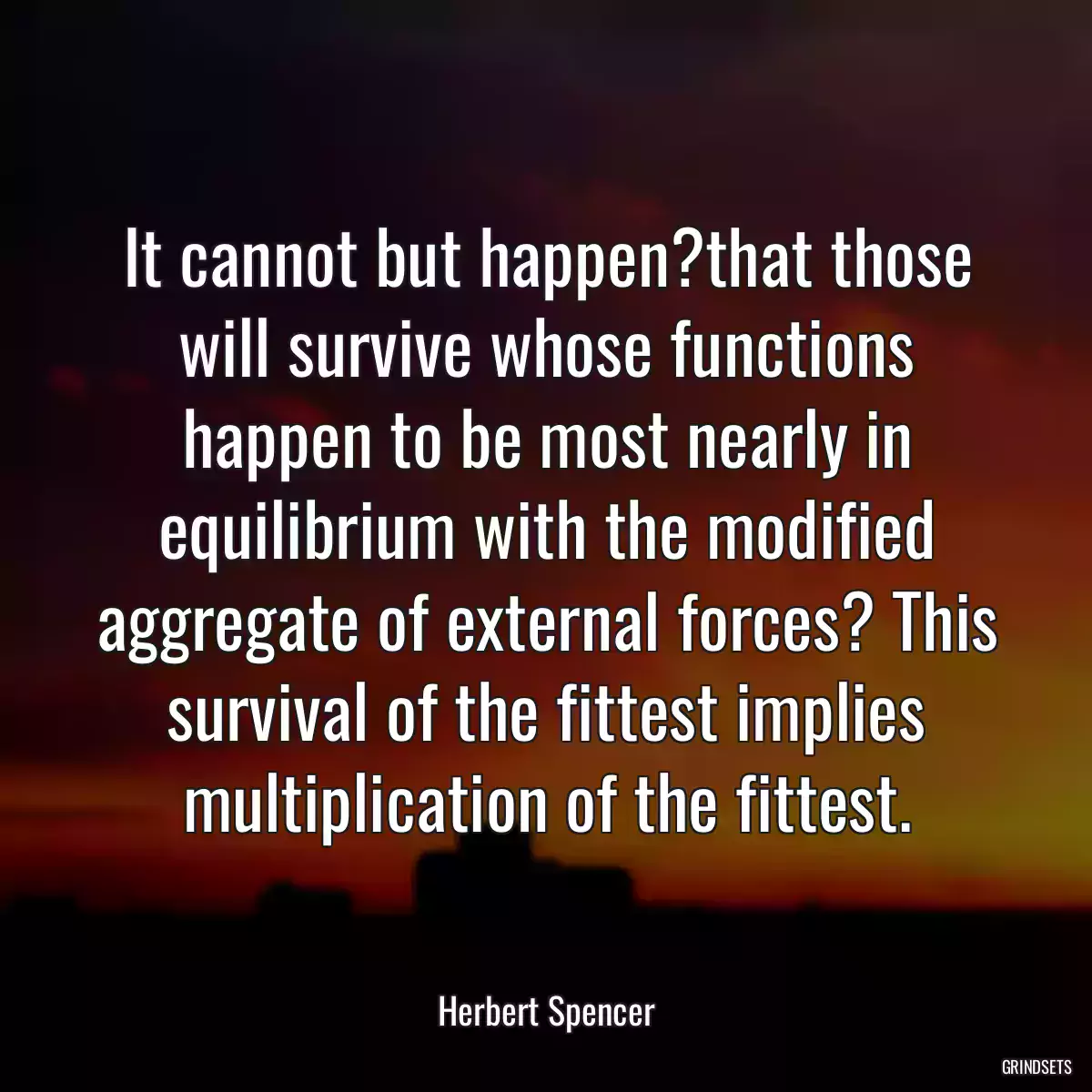 It cannot but happen?that those will survive whose functions happen to be most nearly in equilibrium with the modified aggregate of external forces? This survival of the fittest implies multiplication of the fittest.