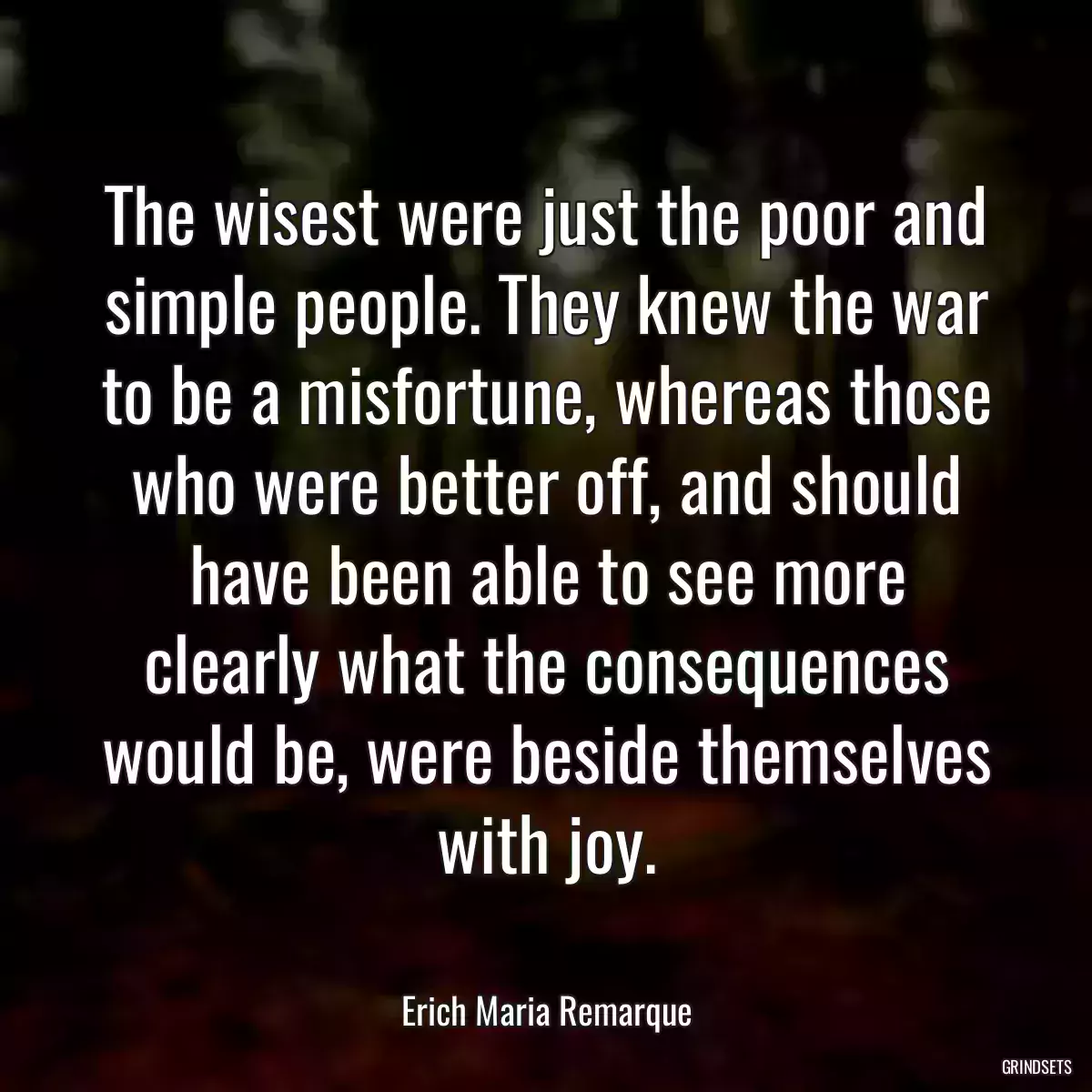 The wisest were just the poor and simple people. They knew the war to be a misfortune, whereas those who were better off, and should have been able to see more clearly what the consequences would be, were beside themselves with joy.