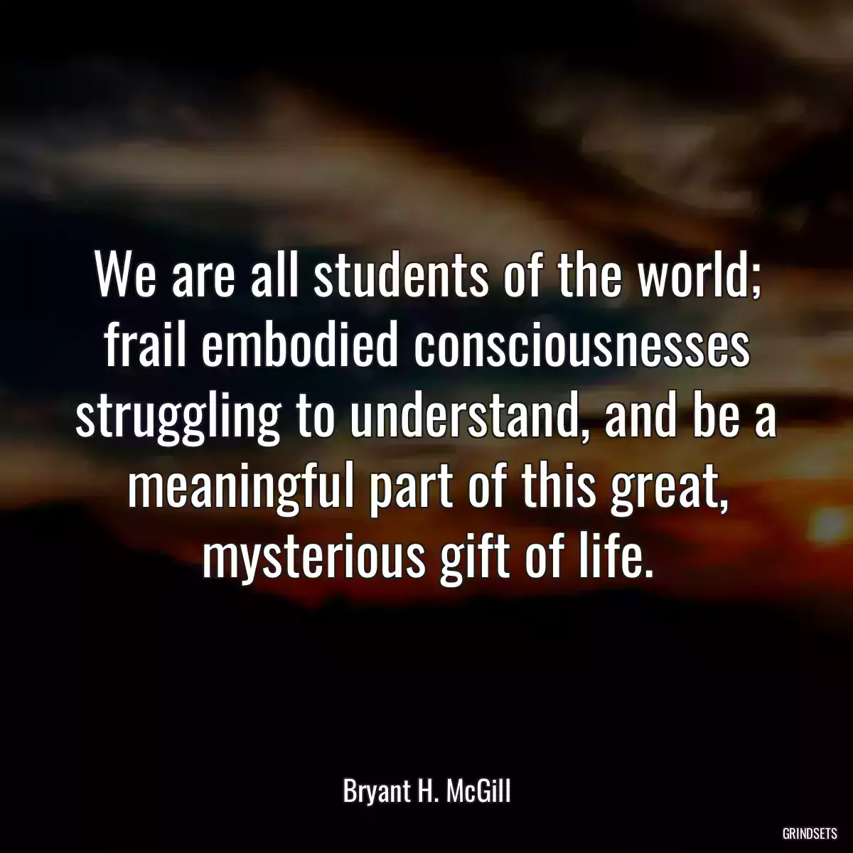 We are all students of the world; frail embodied consciousnesses struggling to understand, and be a meaningful part of this great, mysterious gift of life.