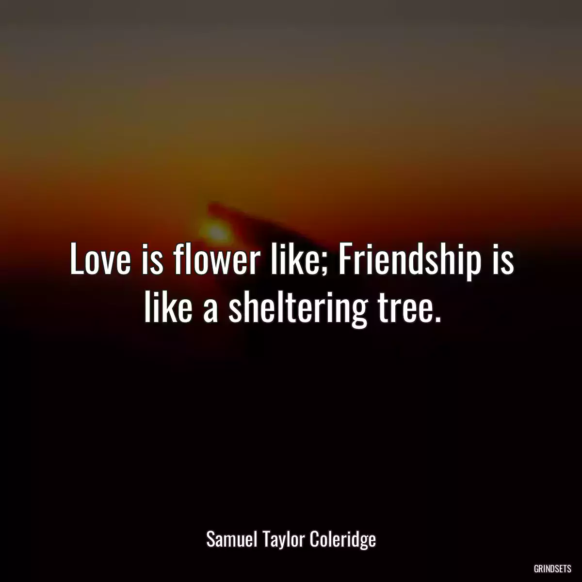 Love is flower like; Friendship is like a sheltering tree.