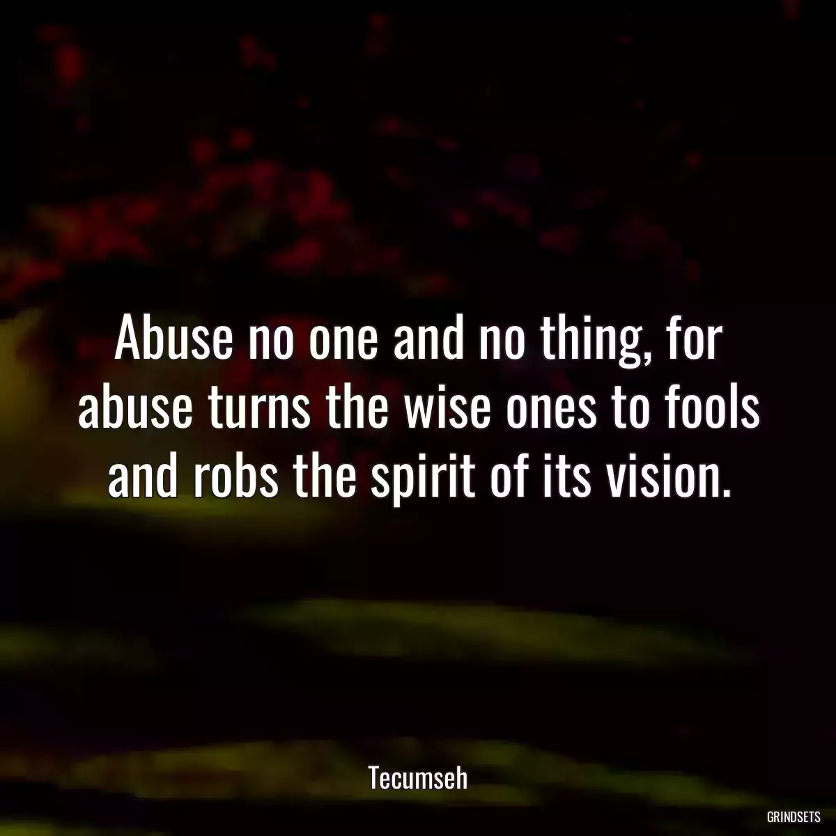 Abuse no one and no thing, for abuse turns the wise ones to fools and robs the spirit of its vision.