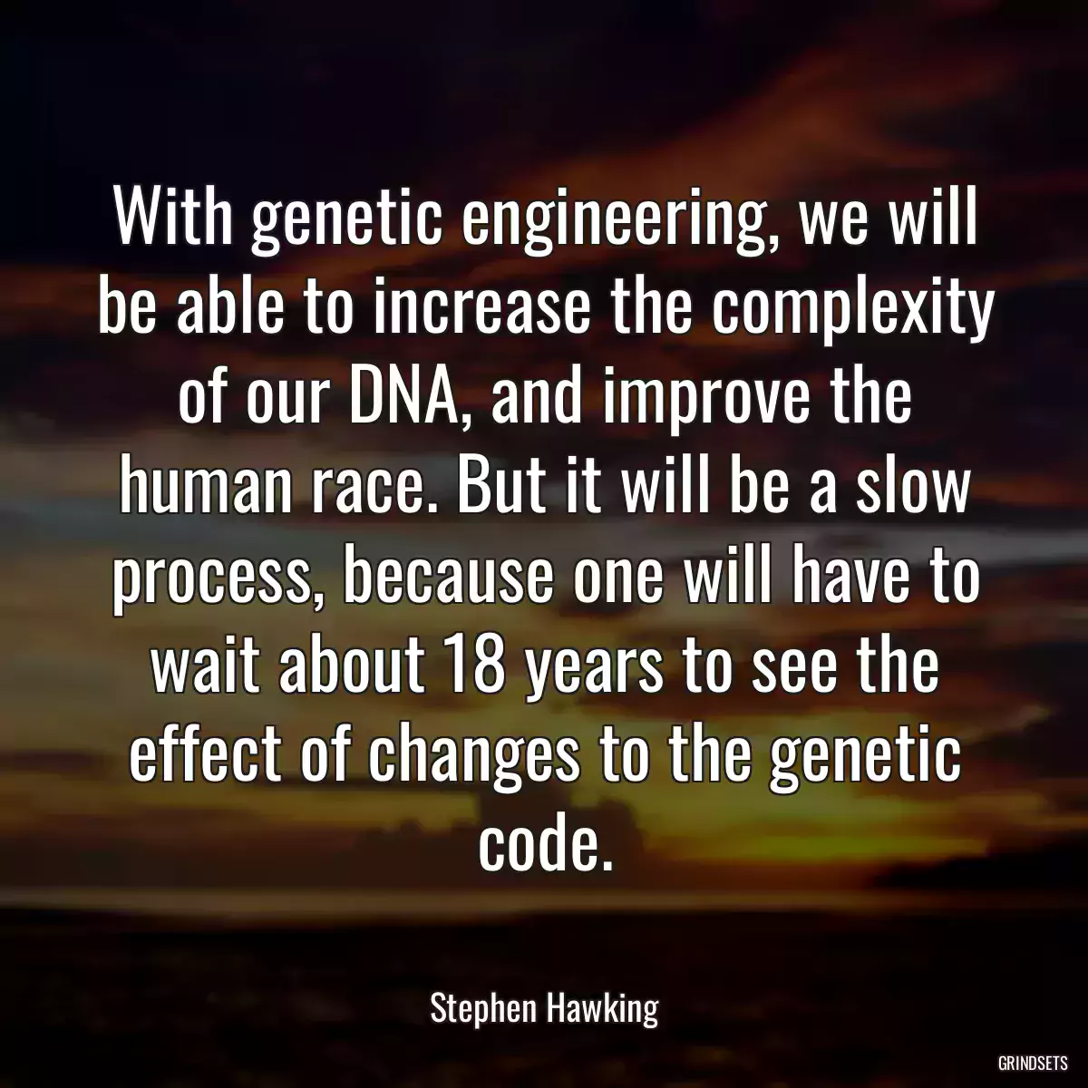 With genetic engineering, we will be able to increase the complexity of our DNA, and improve the human race. But it will be a slow process, because one will have to wait about 18 years to see the effect of changes to the genetic code.