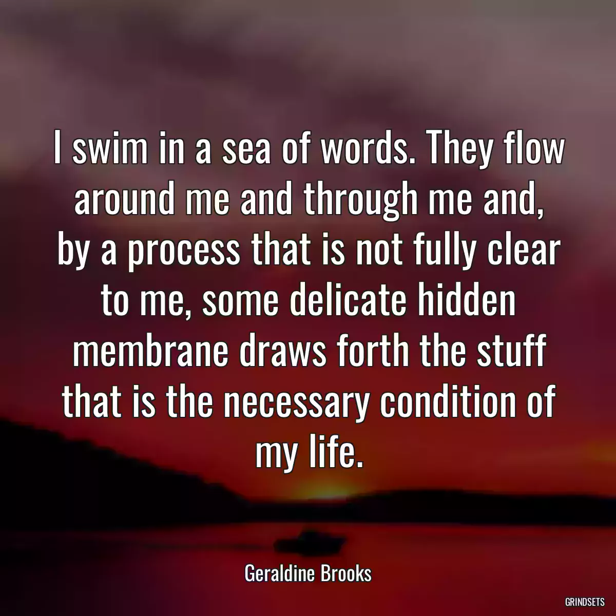 I swim in a sea of words. They flow around me and through me and, by a process that is not fully clear to me, some delicate hidden membrane draws forth the stuff that is the necessary condition of my life.