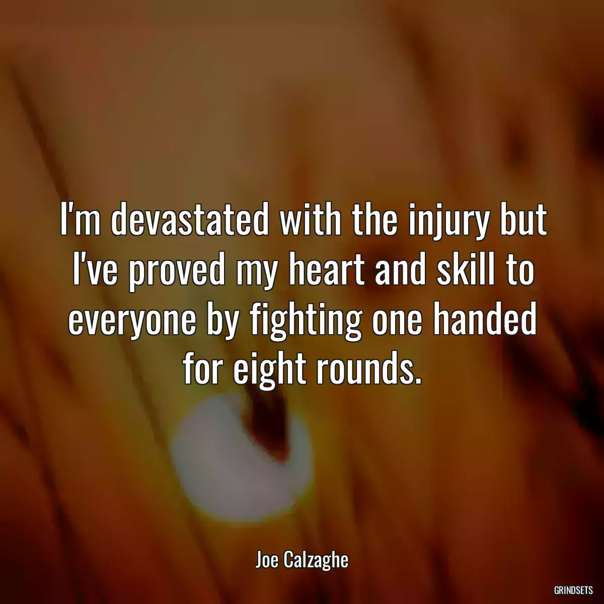 I\'m devastated with the injury but I\'ve proved my heart and skill to everyone by fighting one handed for eight rounds.