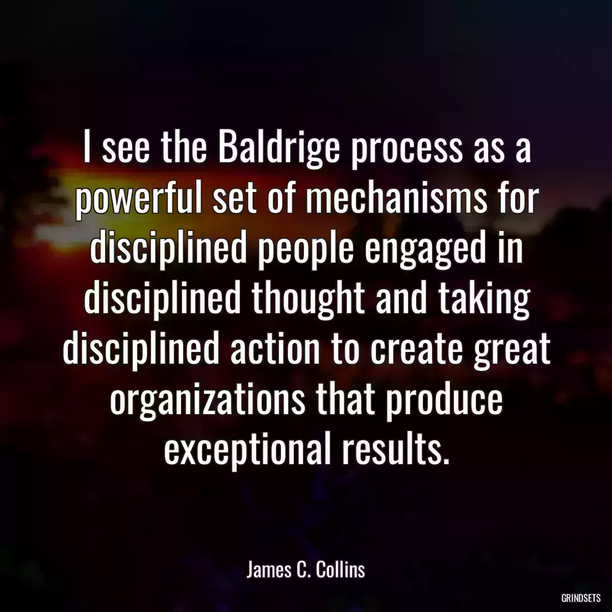 I see the Baldrige process as a powerful set of mechanisms for disciplined people engaged in disciplined thought and taking disciplined action to create great organizations that produce exceptional results.