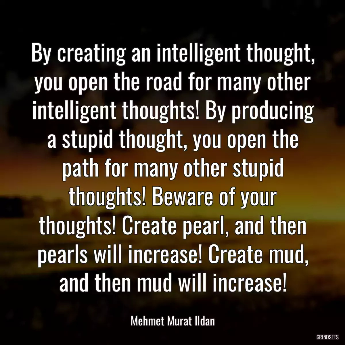 By creating an intelligent thought, you open the road for many other intelligent thoughts! By producing a stupid thought, you open the path for many other stupid thoughts! Beware of your thoughts! Create pearl, and then pearls will increase! Create mud, and then mud will increase!