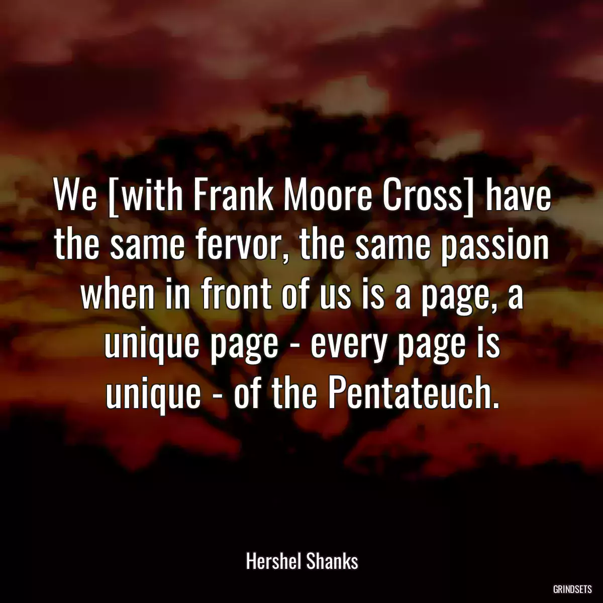 We [with Frank Moore Cross] have the same fervor, the same passion when in front of us is a page, a unique page - every page is unique - of the Pentateuch.