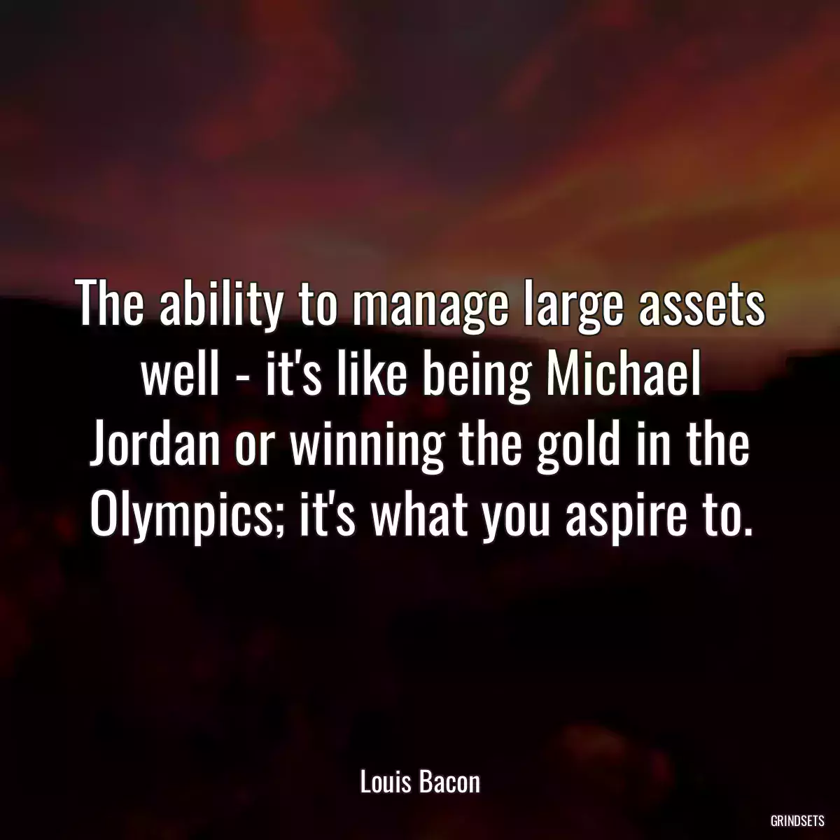 The ability to manage large assets well - it\'s like being Michael Jordan or winning the gold in the Olympics; it\'s what you aspire to.