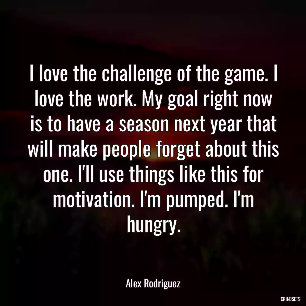 I love the challenge of the game. I love the work. My goal right now is to have a season next year that will make people forget about this one. I\'ll use things like this for motivation. I\'m pumped. I\'m hungry.