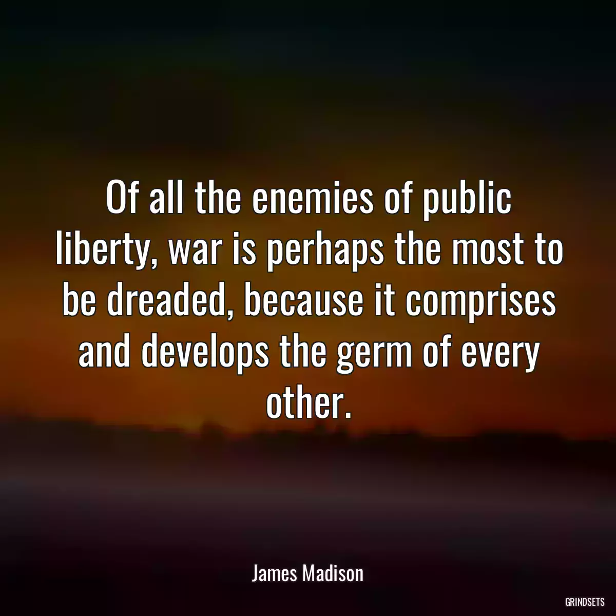 Of all the enemies of public liberty, war is perhaps the most to be dreaded, because it comprises and develops the germ of every other.