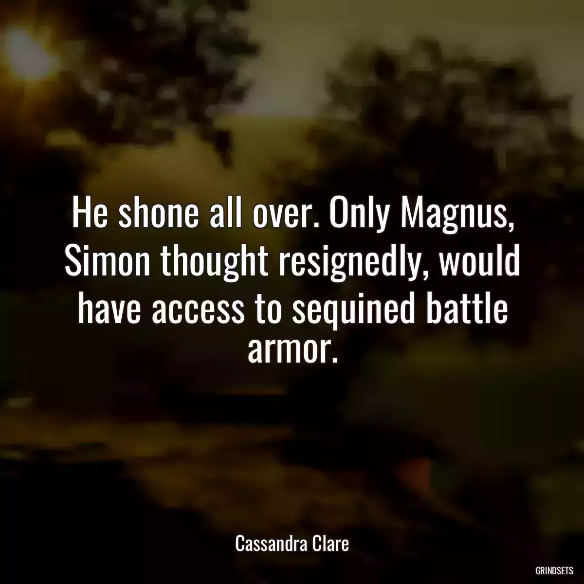 He shone all over. Only Magnus, Simon thought resignedly, would have access to sequined battle armor.