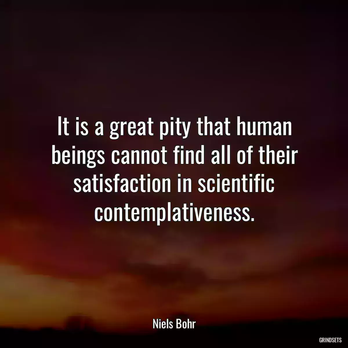 It is a great pity that human beings cannot find all of their satisfaction in scientific contemplativeness.