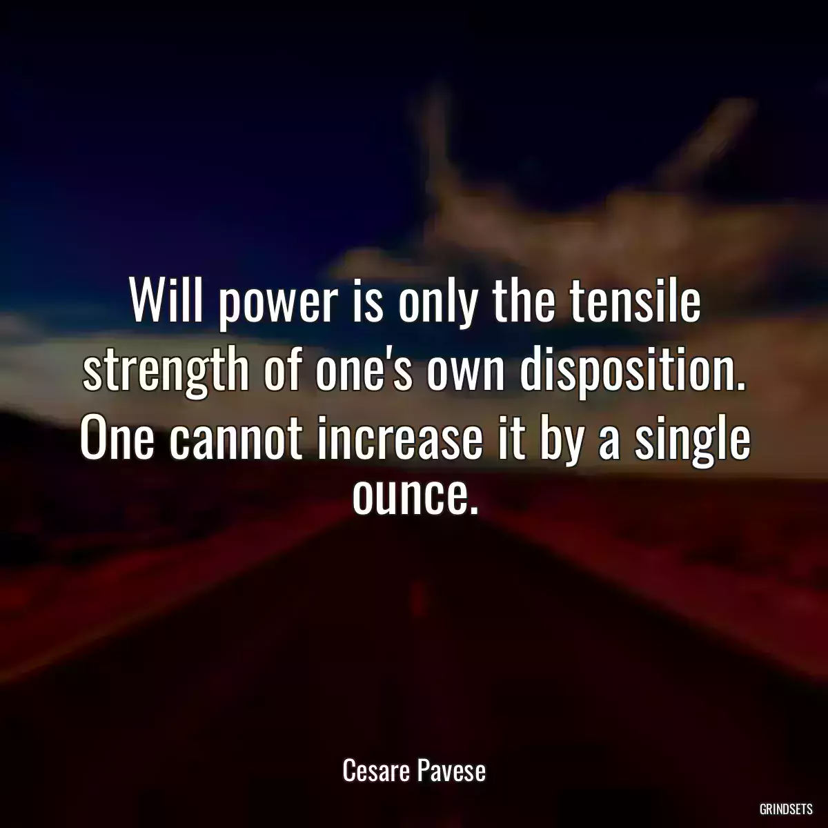 Will power is only the tensile strength of one\'s own disposition. One cannot increase it by a single ounce.