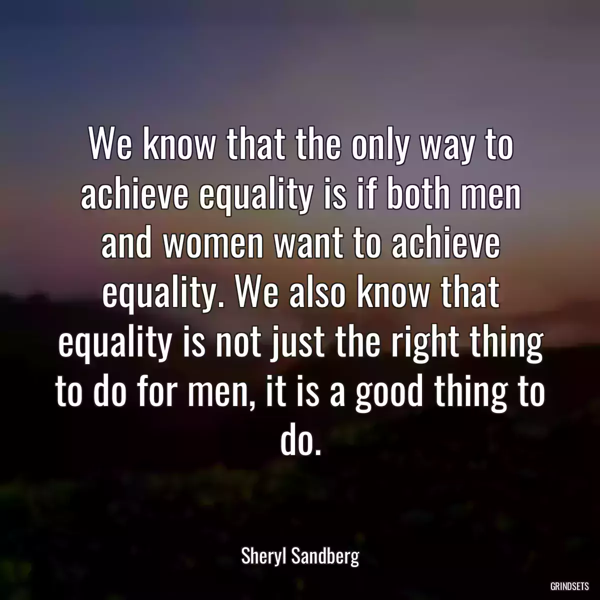 We know that the only way to achieve equality is if both men and women want to achieve equality. We also know that equality is not just the right thing to do for men, it is a good thing to do.