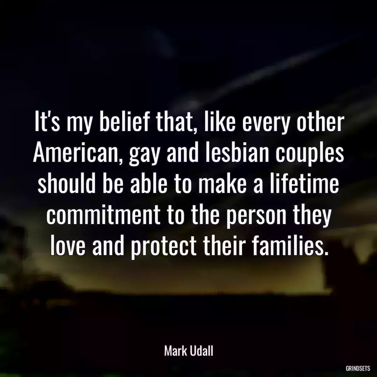 It\'s my belief that, like every other American, gay and lesbian couples should be able to make a lifetime commitment to the person they love and protect their families.