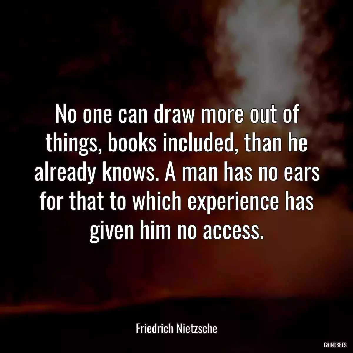 No one can draw more out of things, books included, than he already knows. A man has no ears for that to which experience has given him no access.