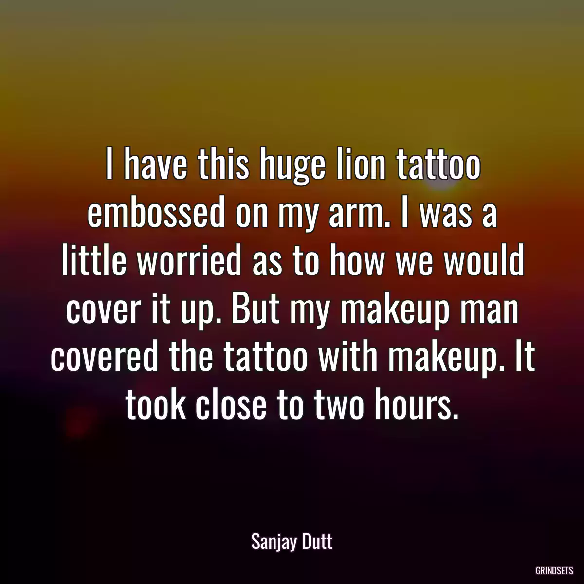 I have this huge lion tattoo embossed on my arm. I was a little worried as to how we would cover it up. But my makeup man covered the tattoo with makeup. It took close to two hours.