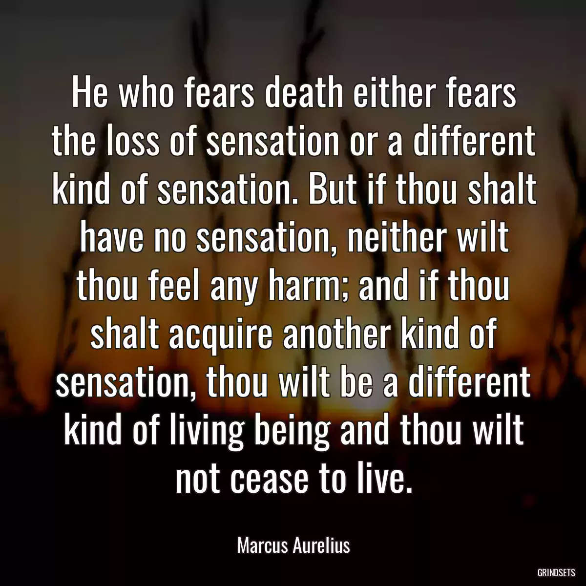 He who fears death either fears the loss of sensation or a different kind of sensation. But if thou shalt have no sensation, neither wilt thou feel any harm; and if thou shalt acquire another kind of sensation, thou wilt be a different kind of living being and thou wilt not cease to live.