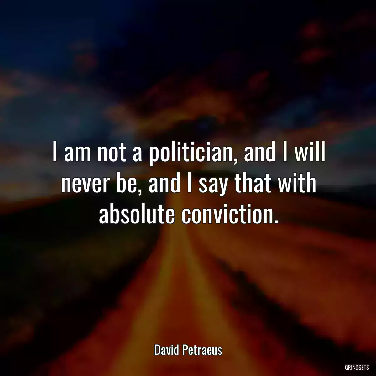 I am not a politician, and I will never be, and I say that with absolute conviction.