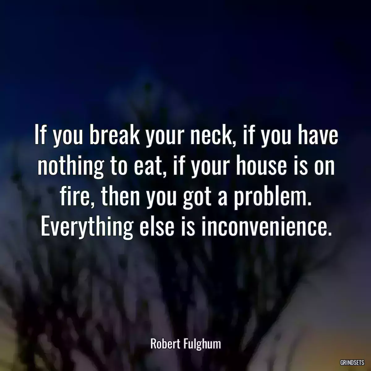 If you break your neck, if you have nothing to eat, if your house is on fire, then you got a problem. Everything else is inconvenience.