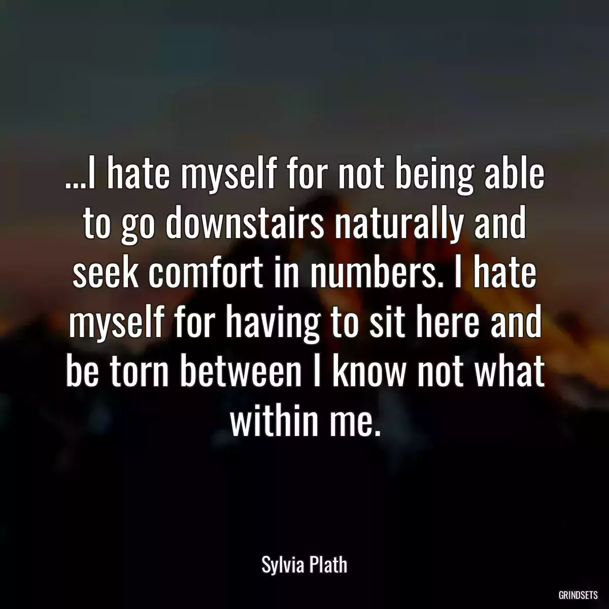 …I hate myself for not being able to go downstairs naturally and seek comfort in numbers. I hate myself for having to sit here and be torn between I know not what within me.