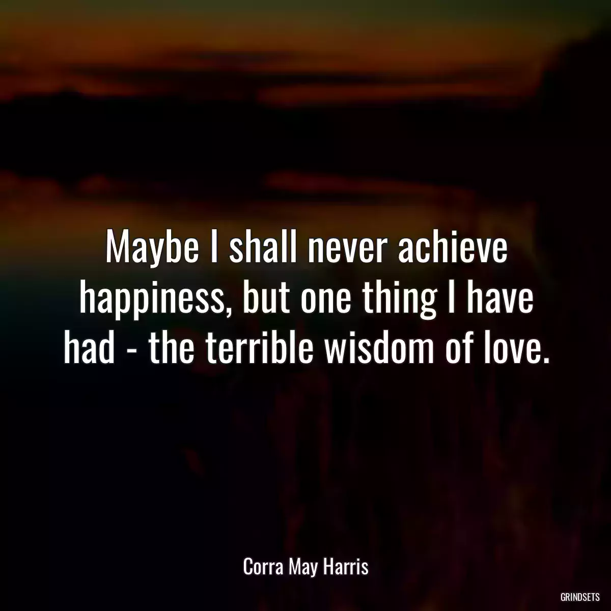 Maybe I shall never achieve happiness, but one thing I have had - the terrible wisdom of love.