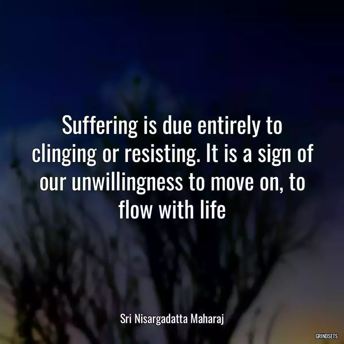 Suffering is due entirely to clinging or resisting. It is a sign of our unwillingness to move on, to flow with life