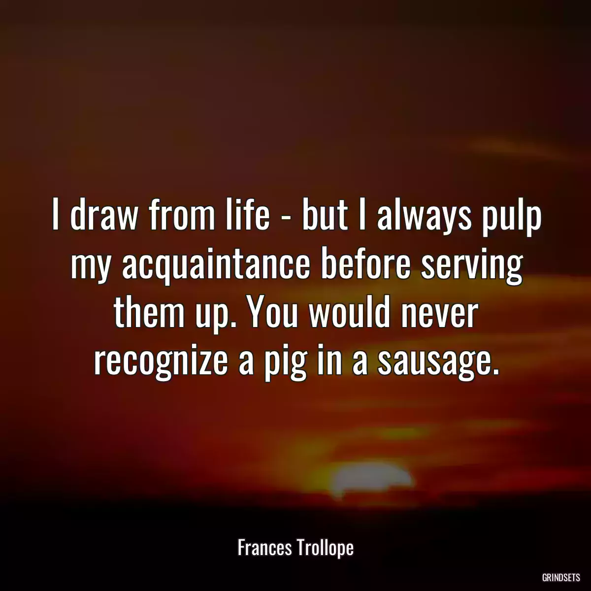 I draw from life - but I always pulp my acquaintance before serving them up. You would never recognize a pig in a sausage.