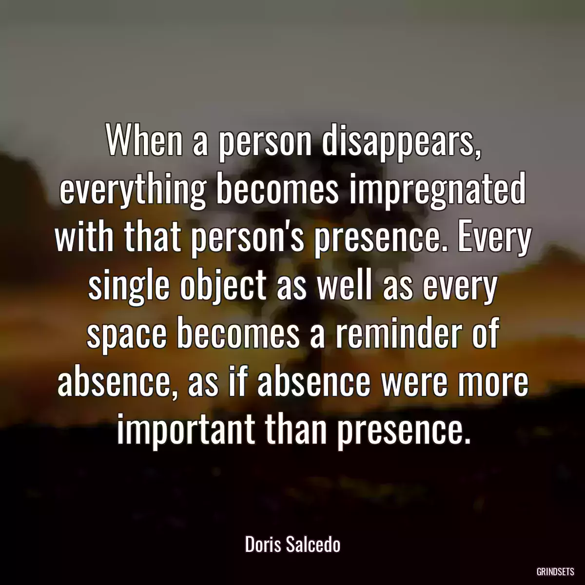 When a person disappears, everything becomes impregnated with that person\'s presence. Every single object as well as every space becomes a reminder of absence, as if absence were more important than presence.